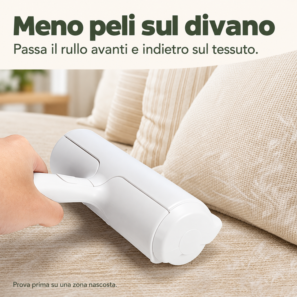 Rullo levapeli utilizzato sul tessuto di un divano