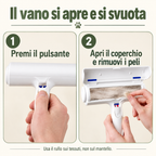 Apertura del coperchio e rimozione dei peli dal vano di raccolta